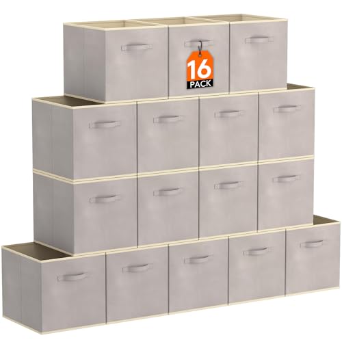 Photo 1 of Lifewit 16 Packs Storage Cubes, 11 Inch Cube Storage Bins, Foldable Decorative Fabric Storage Baskets for Organizing Home Organizers with Handles for Shelves, Closet, Light Gray