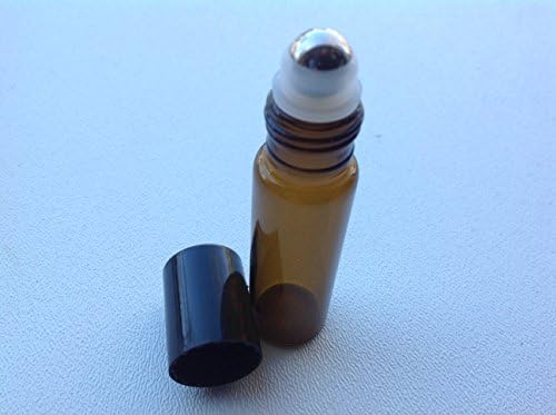 USA - 10 ml Amber Glass Roll On Bottles (24) with Stainless Steel Roller Balls - Refillable Aromatherapy Essential Oil Roll On (24)