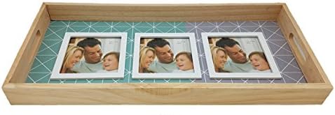 Verisea 3-in-1 Wooden Tray with Handles Photo Frame, Fits 3 - 4x4 Inch Photos | A Beautiful Way to Display Three Pictures in an Elegant Wooden Tray Arrangement