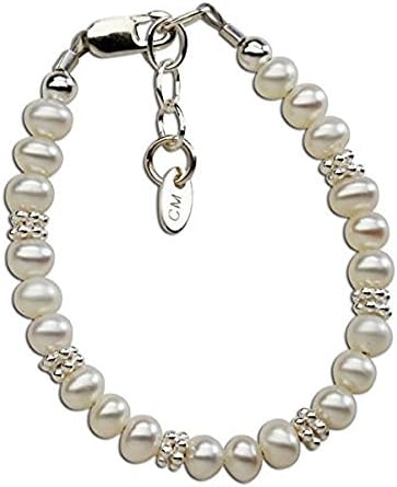 Girls Bracelet, Infant Baby Size Small 0-12 Months, Beautiful Off White Beads Accented w/ Shimmering Daisies.