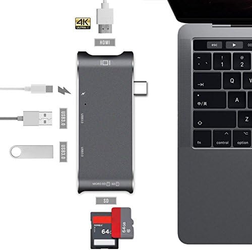 Thunderbolt3 USB Type-C Hub To HDMI Adapter Dock Dongle USB C Hub 3.0 Combo USB Splitter with SD TF Card Reader,2 USB 3.0 Ports,Type C Charging Port,4K HDMI Output Space Gray for MacBook Pro 2017