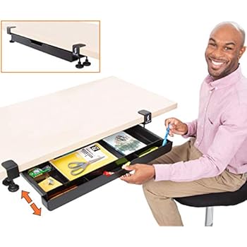 Stand Steady Clamp-On Desk Drawer | Under Desk Storage with Damage-Free Easy Installation - No Drilling Required | Six Compartment Organizer for Pens, Pencils, Clips & More! (31.5