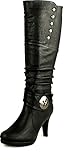 Womens Win-45 Knee High Round Toe Slouched High Heel Boots, Black 8