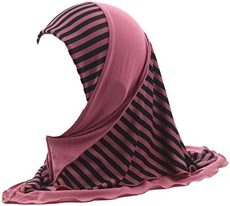 Cogongrass Girls Muslim Hijab Islamic Scarf Shawls Stripe Pattern Double Layers for Age 2-6