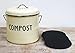 Compost Bin with 7 FREE Charcoal Filters by Silky Road | 1.3-Gallon / 5-Liter | Vintage Cream Powder-Coated Carbon Steel | Kitchen Pail with Lid, Trash Keeper Container Bucket, Recycling Caddy