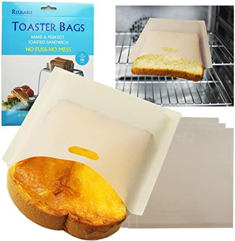Roy Rojas Non Stick Toaster Bags Reusable and Heat Resistant Easy to Clean,Perfect for Sandwiches Pastries Pizza Slices Chicken Nuggets Fish Vegetables Panini & Garlic Toast Large 4 Pcs