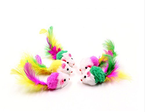 Dshengoo 10 PCS Colorful Fur Pet Cat Toys Mice Funny Rattle Artificial Mouse,Cat Catcher for Feather Tails,Soft and Durable for Cat or Pet