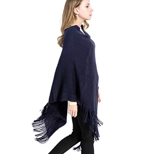 VBG VBIGER Women Knitted Poncho Warm Shawl Wrap Cape Fringed Scarf Pullover Sweater - Thumbnail 2