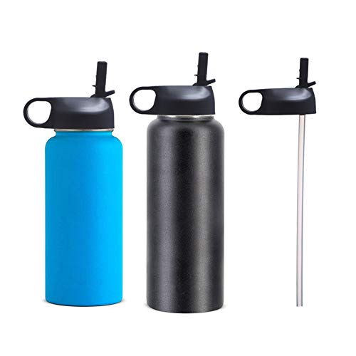 YOLIYANA Straw Lid for Hydro Wide Mouth Insulated Sport Water Bottle, Fits Flask Wide Mouth Water Bottles, 2 Straws and 2 Straw Brush Included, Black (1)