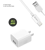 iPhone 8 Charger Set: iPhone X / 8 / 8 Plus / 7 Plus / 7 / 6 / 6S / 6S plus 5W 2.1A Power Adapter and Apple MFi Certified Lightning to USB Cable Kit by Ixir (1 Wall Charger + 1 Cable)