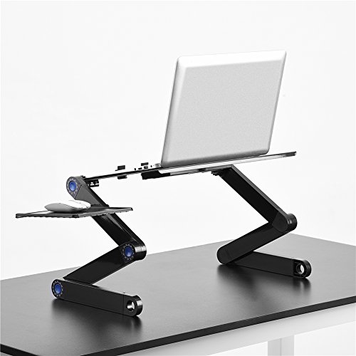 Laptop Stand for Bed and Sofa, Cozy Portable Lap Desk Adjustable Laptop Table Stand Up/Sitting with Dual CPU Cooling Fans and Mouse Pad (Black) - Thumbnail 4