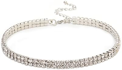 2 Row Clear Austrian Rhinestone Crystal Party Bridal Adjustable Choker Necklace
