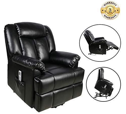 Power Lift Recliner Sofa Chair with Massage and Heating, Luxurious Breathable Leather Air Lounge Living Room Chair, Black - Thumbnail 6