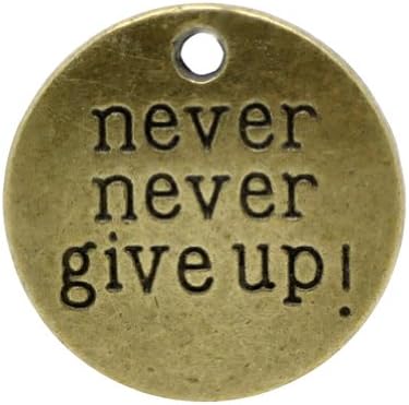 Housweety 20 Bronze Tone Round "never never give up" Message Charm Pendants 20mm