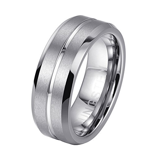 tiitc 8mm High Polished Center and Matte Finish Men's Tungsten Ring Wedding Band Comfort Fit (11)