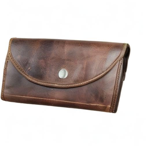Hide & Drink, Full Grain Leather Snap Clutch Wallet for Women, Money Holder and Card Organizer with Zippered Pouch, Handmade, Bourbon Brown