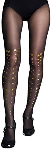 Kylie Gold Tattoo Sheer Black Tights Full Length Stockings