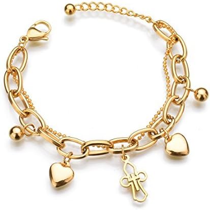 Heart and Cross Two Layer Bracelets - Jeanish Bracelet, Religious Jewelry Gift for Mother, Nurse, New Mom, Gold Filled, JEW170902