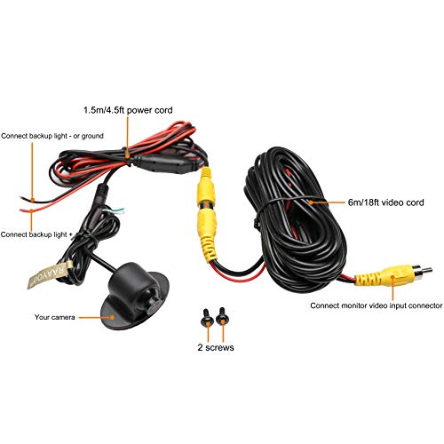 Reverse Camera,Front,Side View Camera,RAAYOO L001 Universal HD Color CMOS Wired Car Vehicle Automotive Rear View Backup Camera with Rotatable Lens Mirror/Non-Mirror Image Removable Guild line 12V - Thumbnail 5