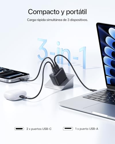 Baseus Enerfill USB C Charger 70W, 3-Port GaN6 Fast Charger, Compact Charger for MacBook Air, iPhone 17/16/15 Pro MAX, iPad Pro, Galaxy S25/S24, Pixel, Laptop and More