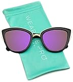 Womens Cat Eye Mirrored Revo Reflective Lenses Oversized Cateyes Sunglasses (Black Frame / Mirror Purple, 50)