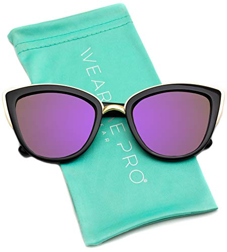 Womens Cat Eye Mirrored Revo Reflective Lenses Oversized Cateyes Sunglasses (Black Frame/Mirror Purple, 54)