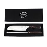 Professional Kitchen 7 inch Chef Knife Santoku by Svesh with Sharpener and Ergonomic Handle