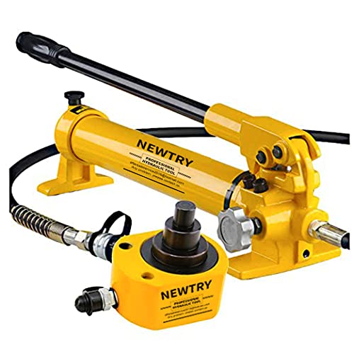 NEWTRY 50 Ton Low Profile Hydraulic Jack Cylinder + Hand Pump Stoke