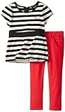 Nautica Little Girls' 2 Piece Short Sleeve Striped Peplum Top and Knit Pant Set