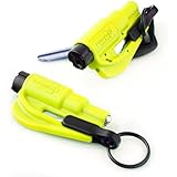 RESQME 04.100.09 The Original Keychain Car Escape Tool Safety Yellow Seatbelt Cutter and Window Glass Breaker, 2 Pack