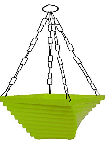 Gardens Need 100% Virgin Plastic Spiral Hanging with Iron Chain | Set of 4 Planter, (23.5cm x 23.5cm x 11cm, Lemon Green)
