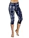 ODODOS by Power Flex Women's Tummy Control Workout Running Printed Capris Yoga Capris Pants With Hidden Pocket ,Indigo, Medium
