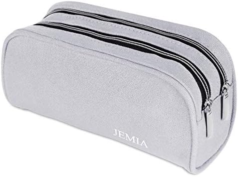 JEMIA Dual Compartments Collection 2 Independent Zipper Chambers with Mesh Pockets Pencil Case (Gray, Canvas)