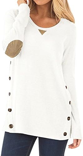 Toplook Women's Casual Tops Long Sleeve Loose Tunic With Faux Suede and Buttons Detail Blouse Shirt (White, XL)