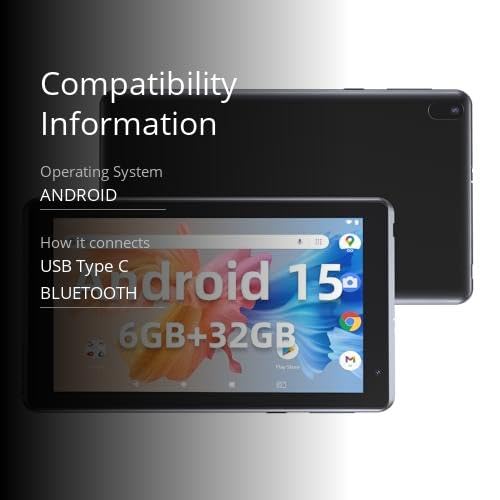 Android 15 Tablet with Case, 7 Inch 8GB RAM+32GB ROM/ 1TB Expandable Computer, 5MP Camera Tablets, 1.6Ghz Quad-core Processor, 3000mAH Battery Tablet PC, 5G WiFi, Games 7'' Android Laptop Black