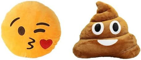 Emoji Pillow Set - Smiley Emoticon Throw Pillow Cushion Stuffed Plush Toy Doll (Throwing kiss + Poop)