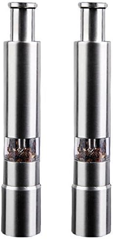 2 PACK Salt Pepper Grinders Set, Stainless steel Gourmet Pump Spice Cooking Gadgets, Pepper Mill