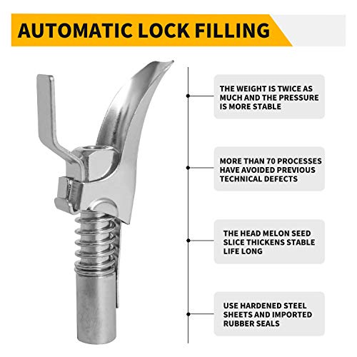 ACOOJ Grease Gun Coupler Locks High Pressure Double Handle on Any Zerk Fitting Long-Lasting - Thumbnail 4