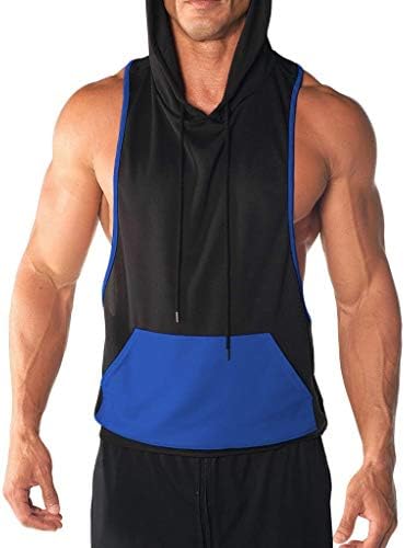 PASHY Men's Tops and Hoodies Men's Gyms Fitness Muscle Mesh Hoodie Solid Sleeveless Singlet T-Shirt Top Vest Tank