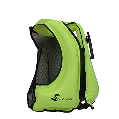 OMOUBOI Snorkel Vest Life Jacket Inflatable Kayak Life Vest for Adults and Youth 88-220 lbs Swimming Boating (Green)