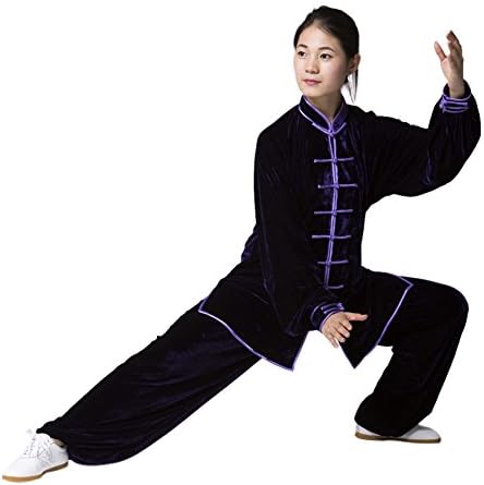 BlueSkyDeer Unisex's Mandarin Collar Velvet Tai Chi Uniform Kung Fu Outfit Dark Violet S