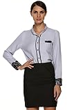 FINEJO Women's Patchwork Lace Long Sleeve Formal Work Blouses Shirts