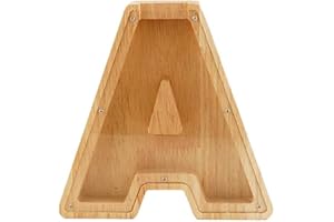 WeiDu77 Twenty-six English Letter A-Z Piggy Banks, Large-Capacity Transparent Wooden Letter Piggy Banks, Name DIY Creative Pu