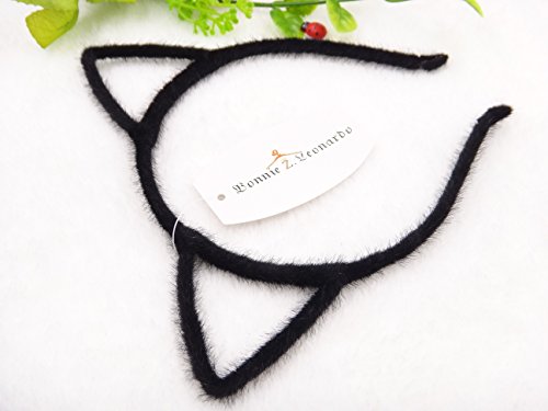 Bonnie Z. Leonardo Ladies Girls Women Black Cat Ears Headband Furry Black 1pcs