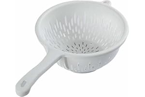 Plastic Colander with Handle,Handheld Drain Sieve Kitchen Strainer for Washing Fruits and Vegetables Food,Compact Easy to Sto
