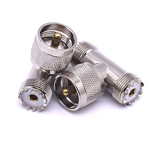2PCS RF Coaxial Coax Adapter - UHF Male PL259 to 2 Female Jack, 2 Female SO-239 SO239 to UHF Male Splitter Adapter, T Type Connector
