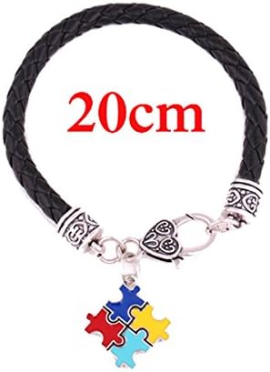 Huilin Jewelry 15cm20cm24cm leather chain Autism Awareness puzzle Piece Jigsaw Hope Charm Lobster Claw Bracelet (20cm)
