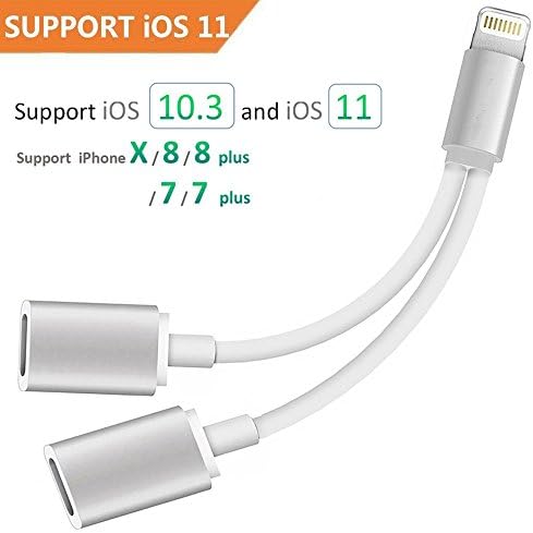 2 in 1 Lightning Adapter Splitter for iPhone X 8 8 Plus 7 7 Plus (Compatible with iOS 10 11), Aprtwin 2 in 1 Dual Lightning Charging Audio Headset Adapters, Support Calling Function &amp; Music Control