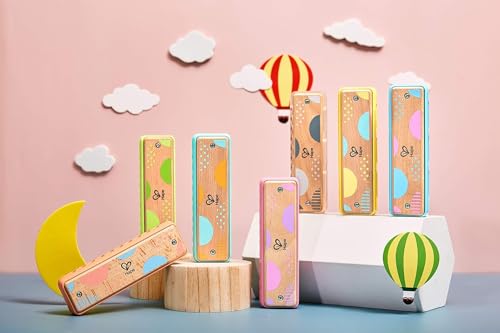 Hape Blues Harmonica | 10 Hole Wooden Musical Instrument Toy for Kids, Blue-Green (E8916)