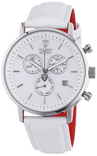 DETOMASO Men's Quartz Stainless Steel and Leather Casual Watch, Color:White (Model: DT1052-D)